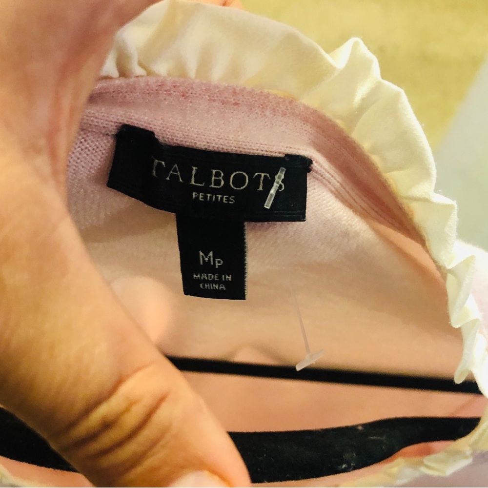 Talbots Pale Pink Ruffle-Trim Long Sleeve Knit Top size M - Picture 6 of 7